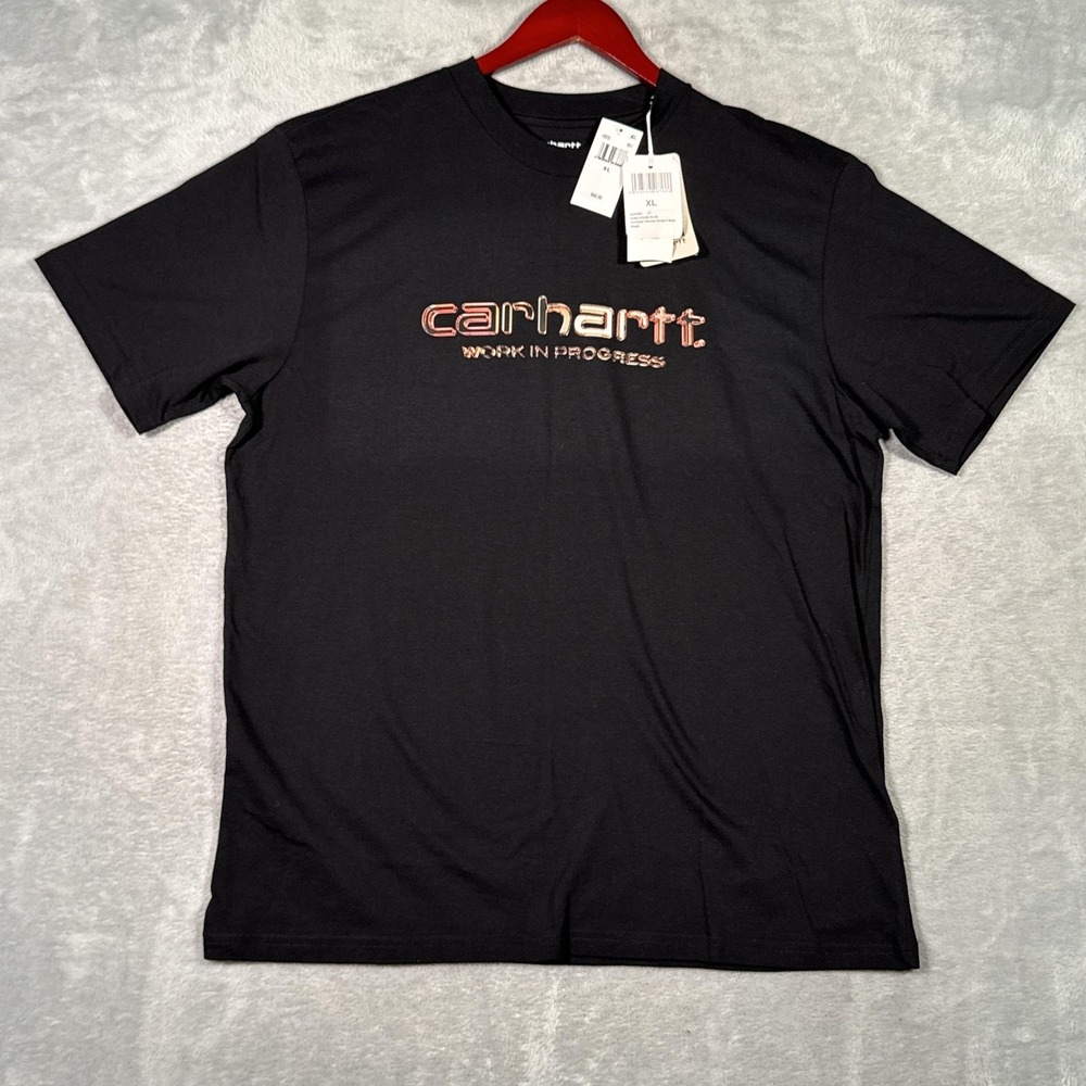Carhartt Shirt Mens XL Black Solar Chrome Script Work In Progress Graphic Tee - Picture 2 of 9